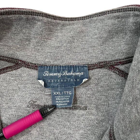 Tommy Bahama Reversible Sweater Men's Size XXL 1/4-Zip Pullover Burgundy Gray - Picture 2 of 5